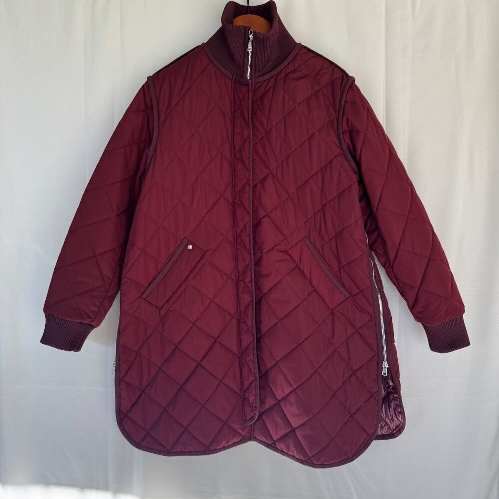 Sosken Studios Gemma Burgundy Quilted Puffer High Collar Knee Length‎ Coat XL